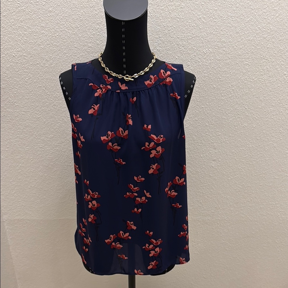 LOFT Blue and Pink Sleeveless Blouse